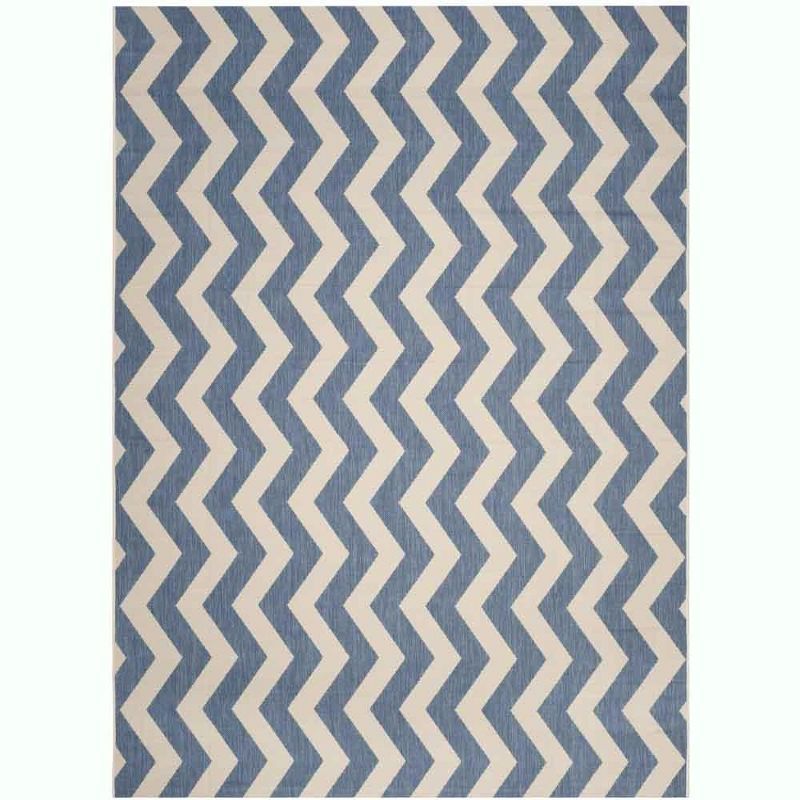 Blue and Beige Chevron Outdoor Rectangular Area Rug