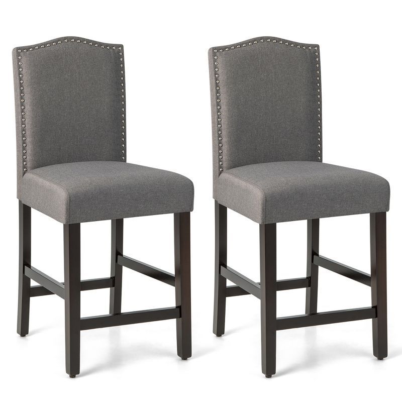 Gray Upholstered Counter Height Bar Stools with Wood Legs