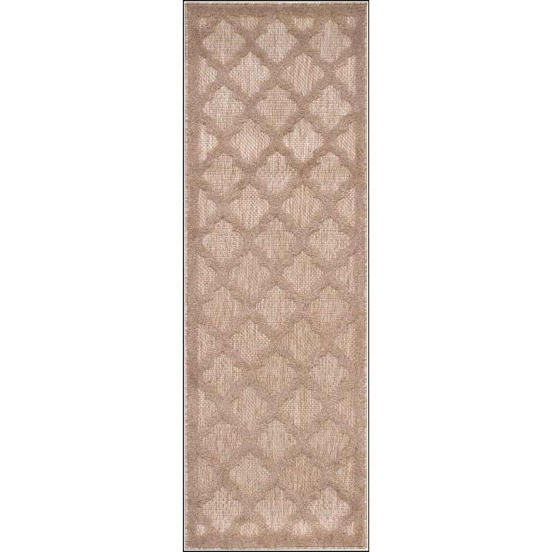 Natural Beige 2' x 6' Trellis Pattern Indoor/Outdoor Runner Rug