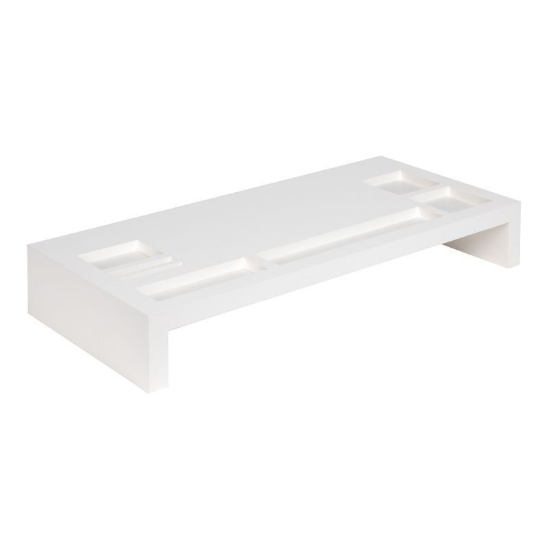 White Wood Desktop Organizer Monitor Stand with Storage Slots