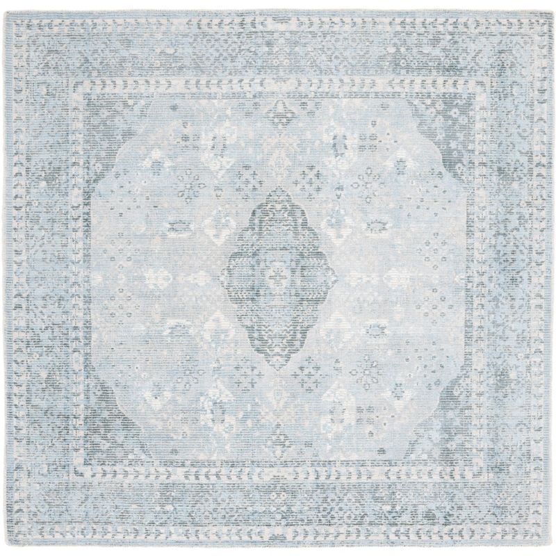 Handmade Tufted Gray Wool and Silk 6' Square Rug