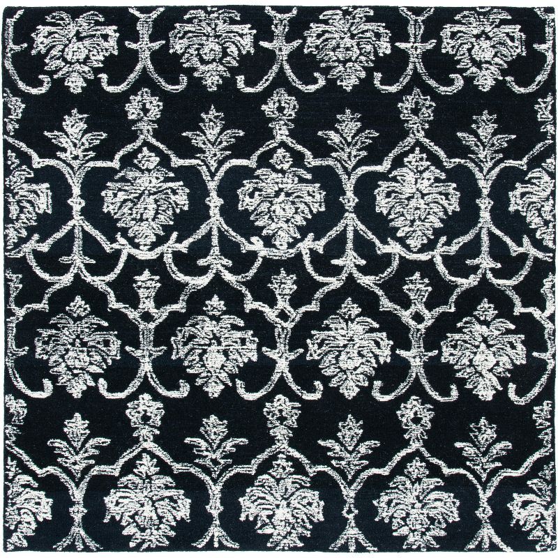 Black and Ivory Hand-Tufted Wool Square Area Rug