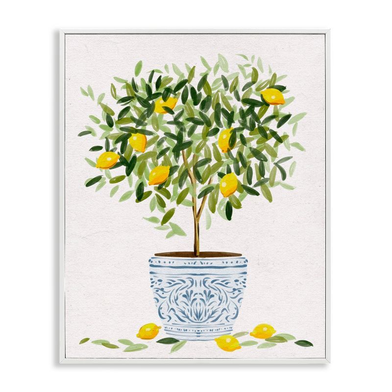 Lemon Tree Planter Print on Canvas with White Frame, 11" x 14"