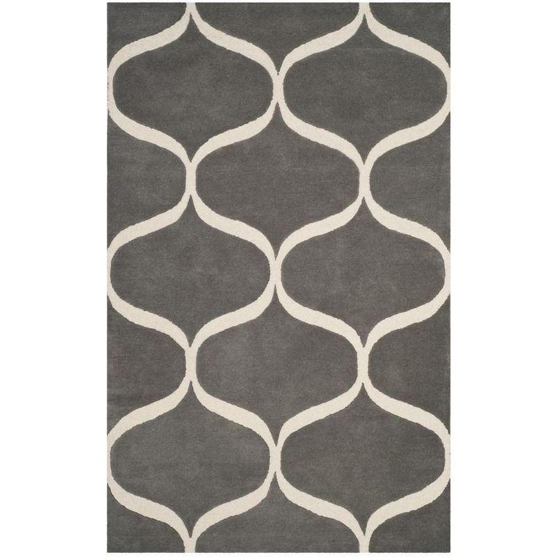 Hand-Tufted Dark Grey and Ivory Wool Area Rug, 5' x 8'