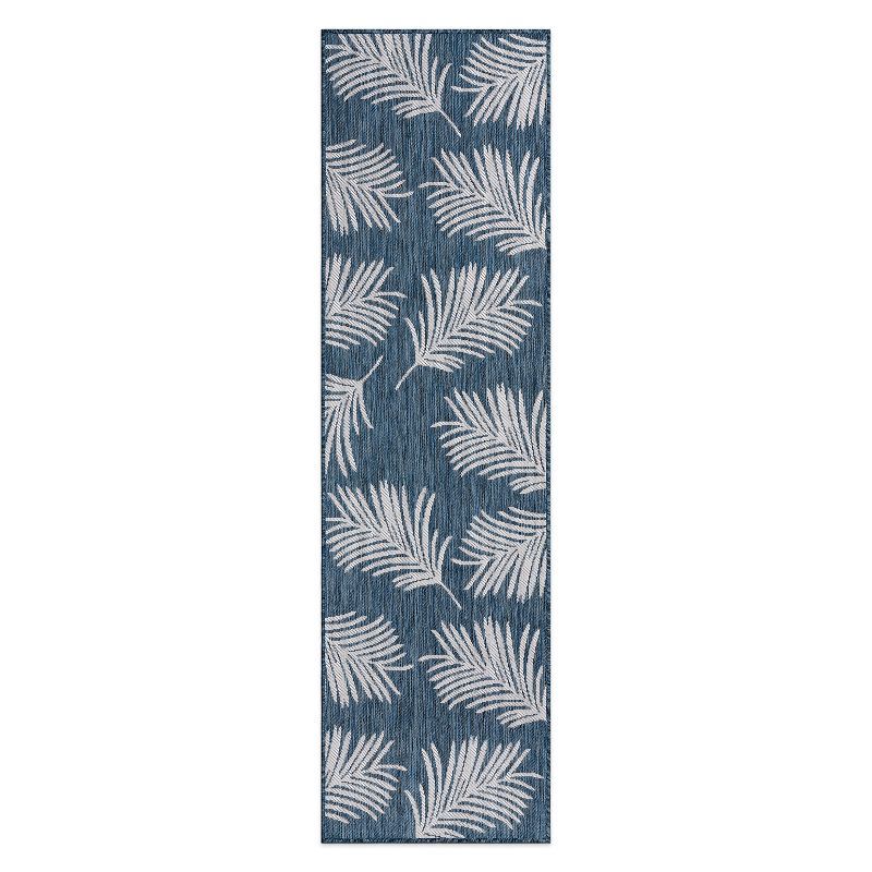 Tropical Navy Floral Flatwoven Synthetic 2'x7' Indoor/Outdoor Rug