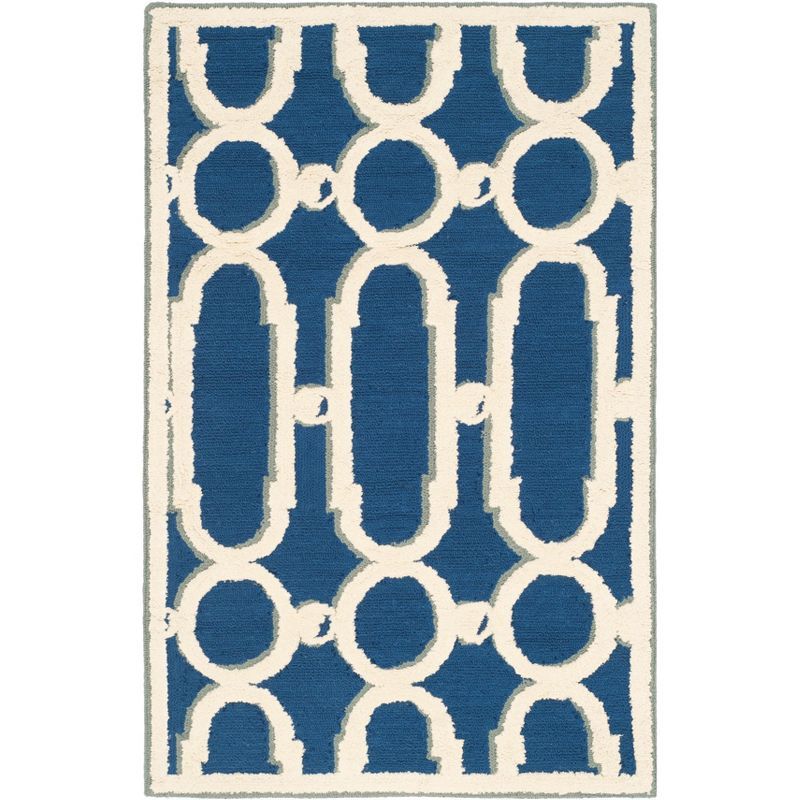 Royal Blue and White Hand-Knotted Wool Area Rug, 2' x 3'