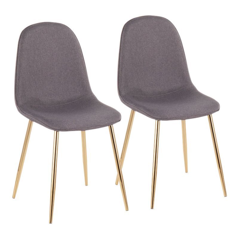 Set of 2 Gold Steel & Charcoal Fabric Contemporary Dining Chairs