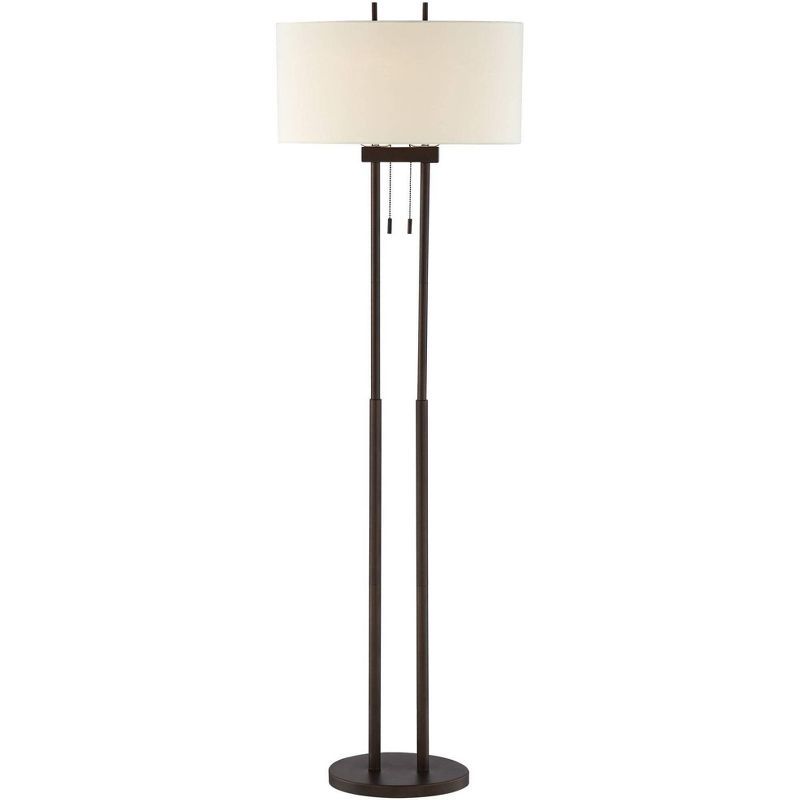 Modern Bronze Twin Pole Floor Lamp with Off-White Shade