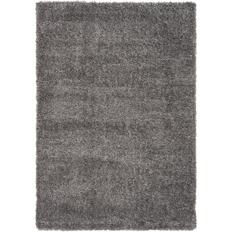 Gray Rectangular Hand-knotted Shag Area Rug