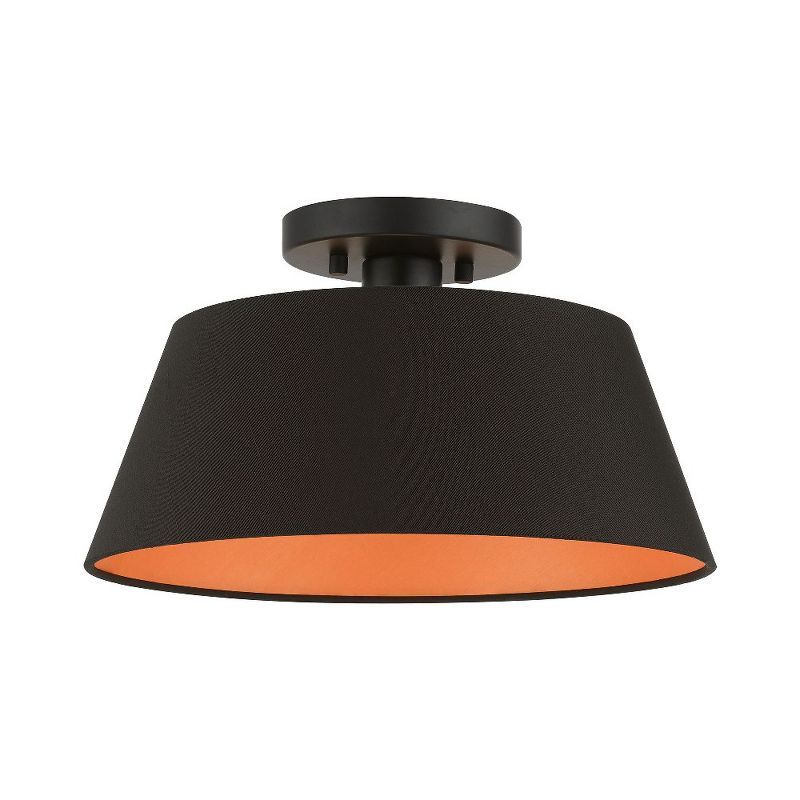 Palma Transitional Black Brass 1-Light Semi-Flush Drum Shade