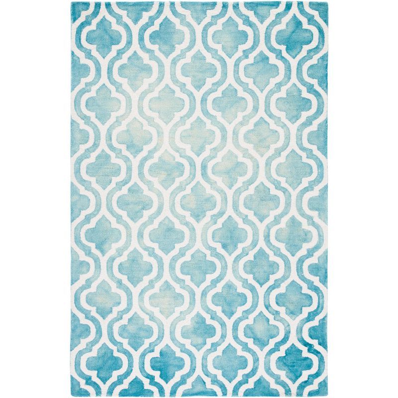 Turquoise and Ivory Hand-Tufted Wool 4' x 6' Area Rug