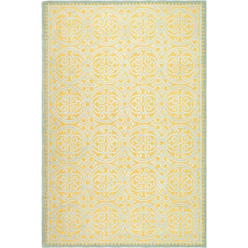 Blue and Gold Hand-Tufted Wool Geometric Area Rug