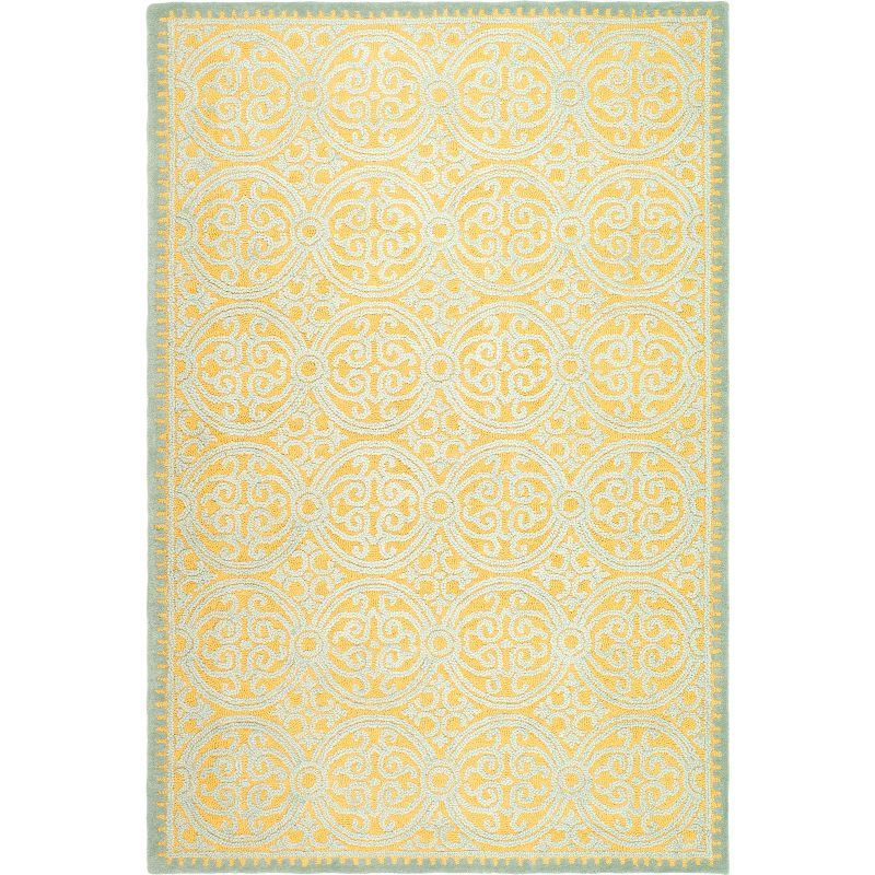 Blue and Gold Hand-Tufted Wool Geometric Area Rug