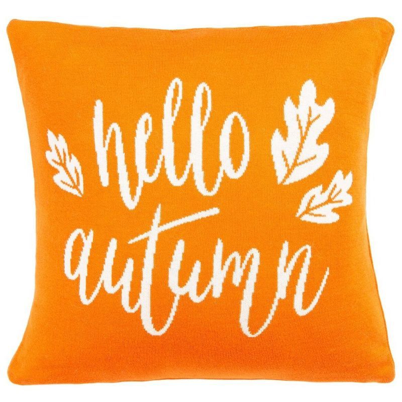 Hello Autumn Orange Cotton Square Pillow