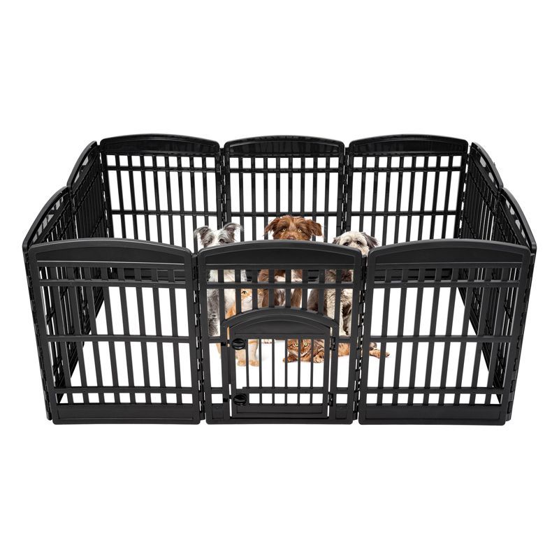 Black 10-Panel Plastic Pet Playpen with Door