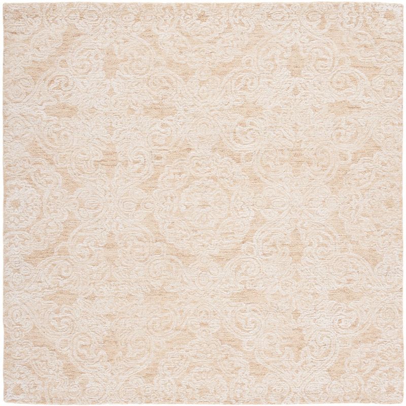 Ivory and Gold 6' x 6' Hand-Tufted Wool Square Rug