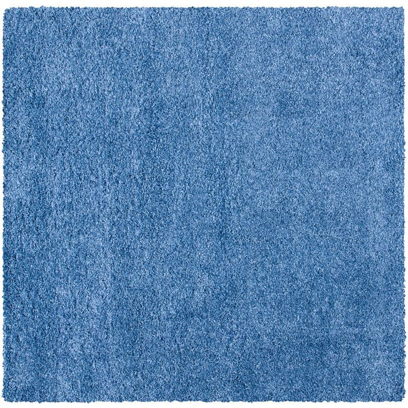 Plush Blue Square Shag Area Rug - Hand-Knotted Synthetic 6'7"