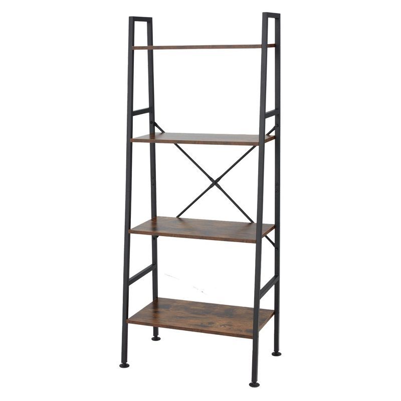 Jomeed Rustic Modern 4-Tier Brown Wood and Steel Bookshelf