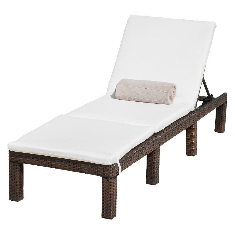 Jamaica Brown Wicker Patio Chaise Lounge with White Cushion