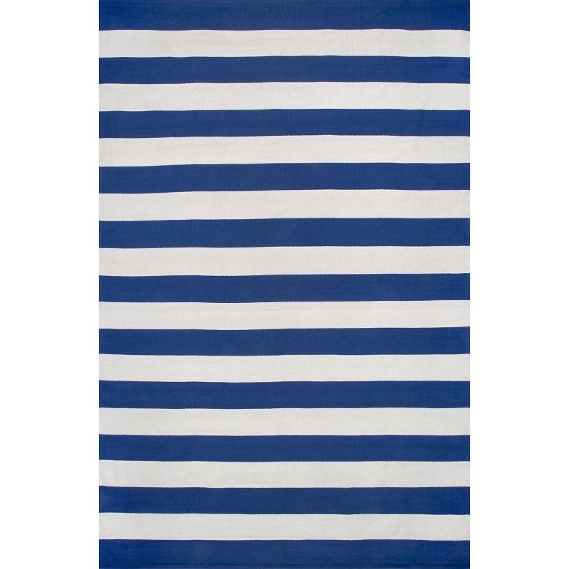 Blue Cotton Stripe 3x5 Stain-Resistant Area Rug