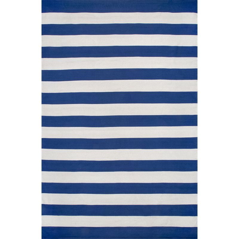 Blue Cotton Stripe 3x5 Stain-Resistant Area Rug