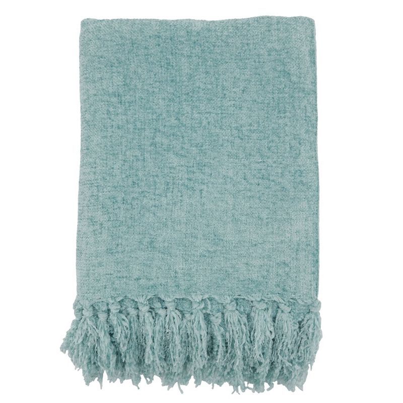 Aqua Soft Chenille Fringed Edge 50" x 60" Throw Blanket