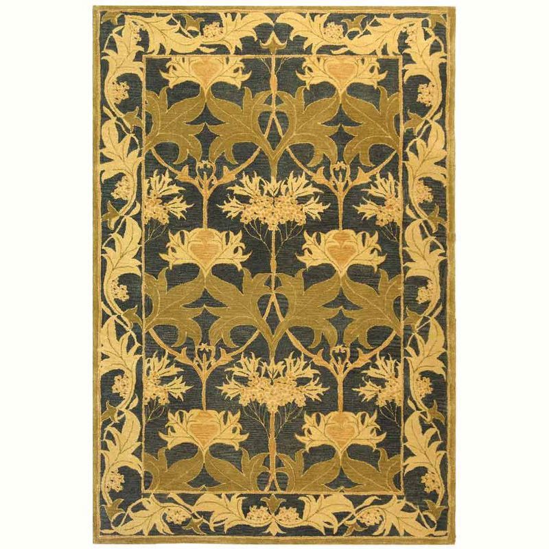 Hand-Tufted Navy and Sage Wool Rectangular Area Rug