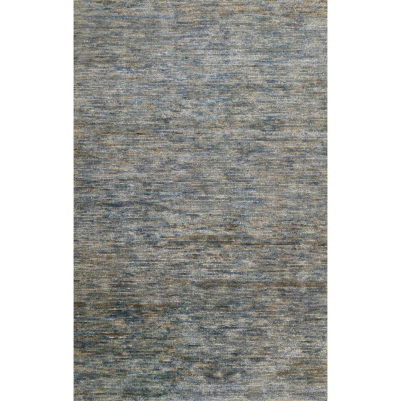 Abstract Blue Hand-Knotted Wool-Cotton Blend Rug 8' x 10'