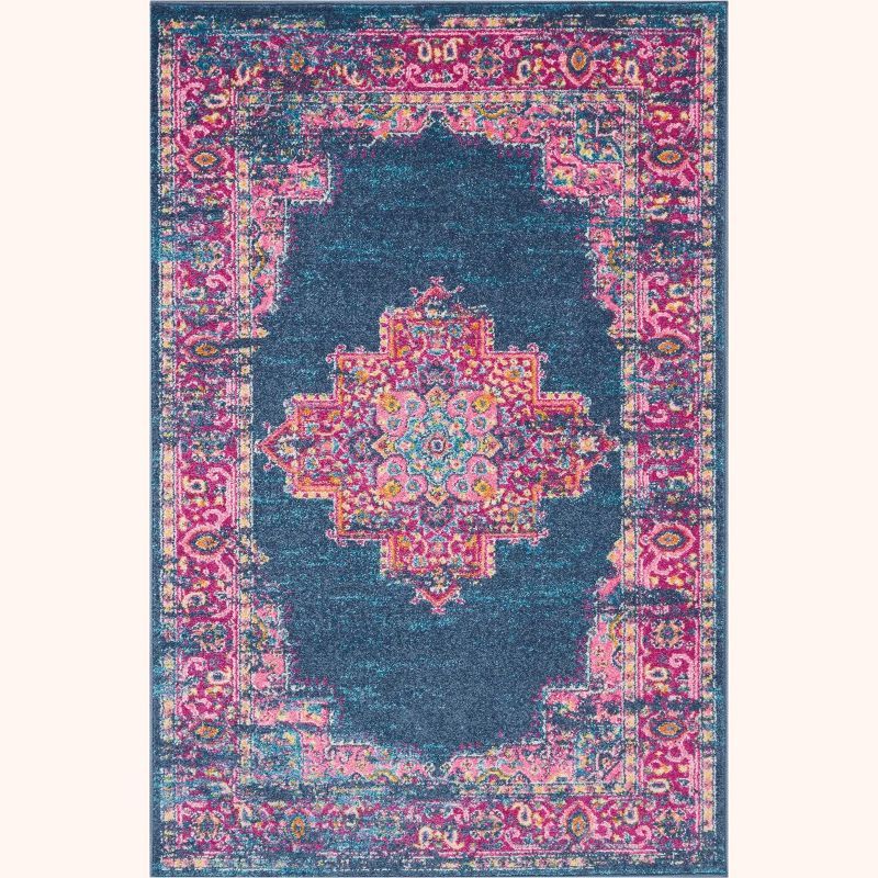 Handmade Blue Floral Synthetic 4' x 6' Reversible Rug