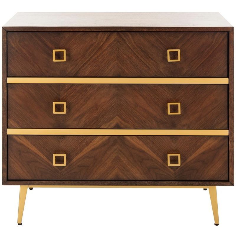 Katia Transitional 3-Drawer Walnut Chest with Gold Accents