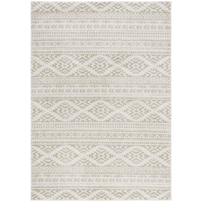 Ivory and Sage Hand-knotted Synthetic Round Area Rug