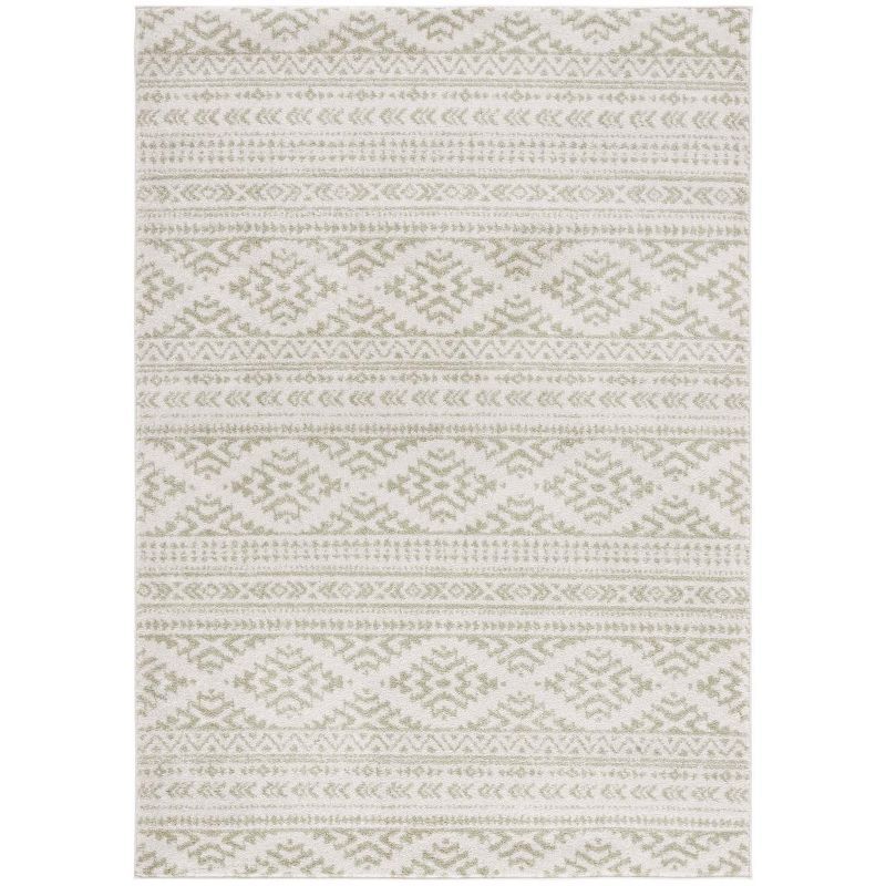 Ivory and Sage Hand-knotted Synthetic Boho Area Rug