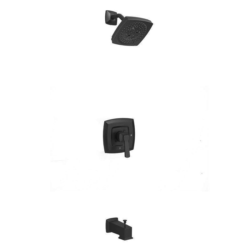 Matte Black Square Rainfall Shower Faucet Set with Tub Spout