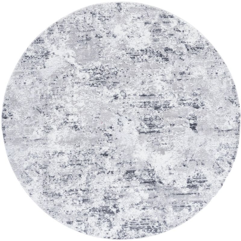 Amelia Grey and Ivory Round Abstract Synthetic Rug