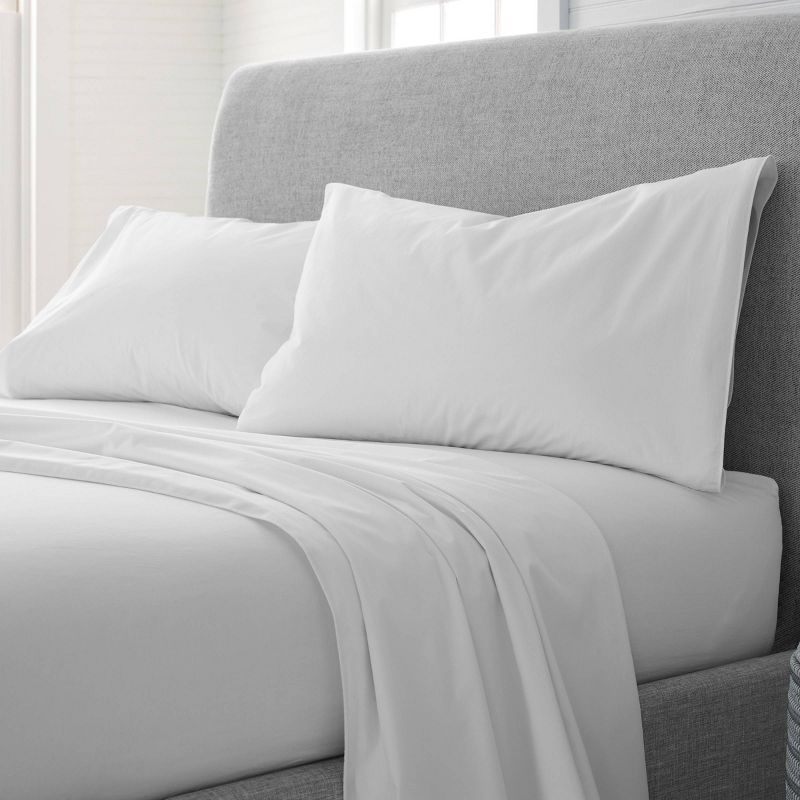 Soft White Organic Cotton Percale Full Sheet Set