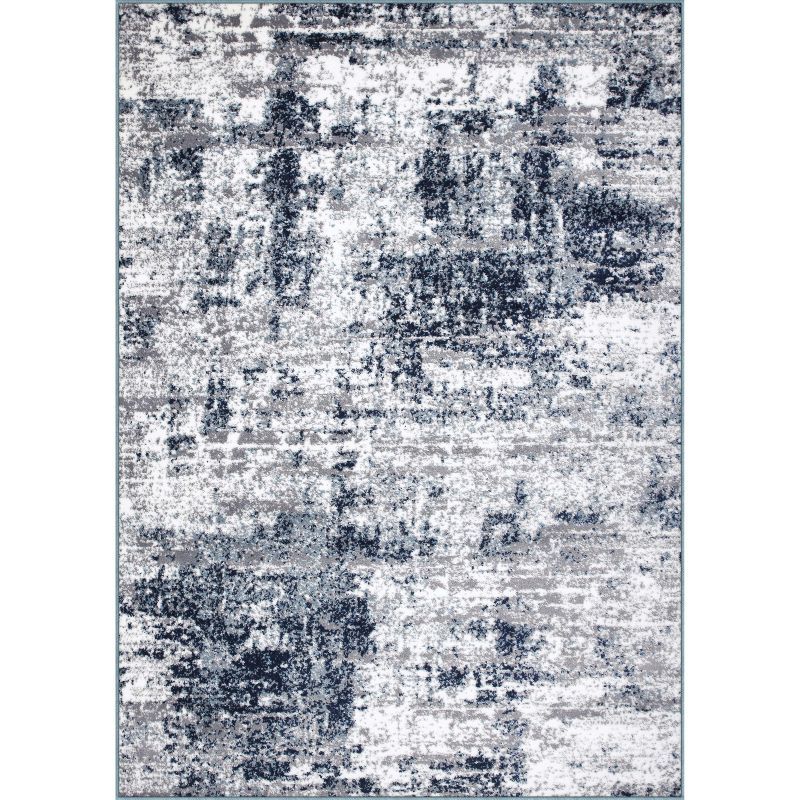 Distressed Abstract Blue and Gray Synthetic 6' x 9' Area Rug
