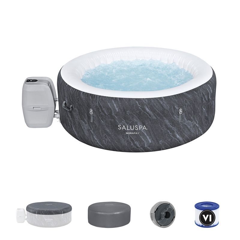 Boracay Gray and White Round Inflatable Hot Tub with 120 Jets