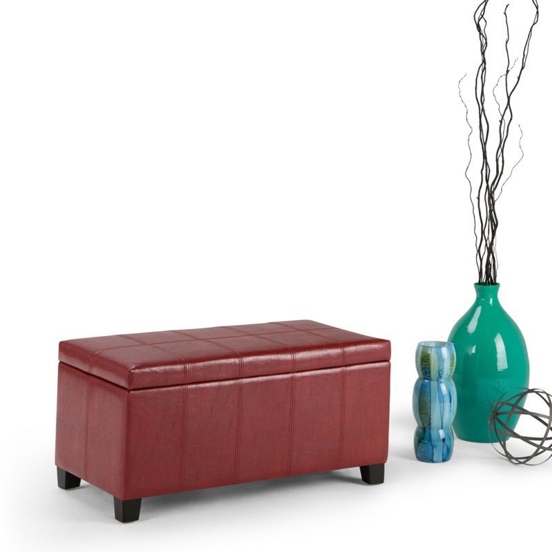 Radicchio Red Faux Leather Rectangular Storage Ottoman Bench