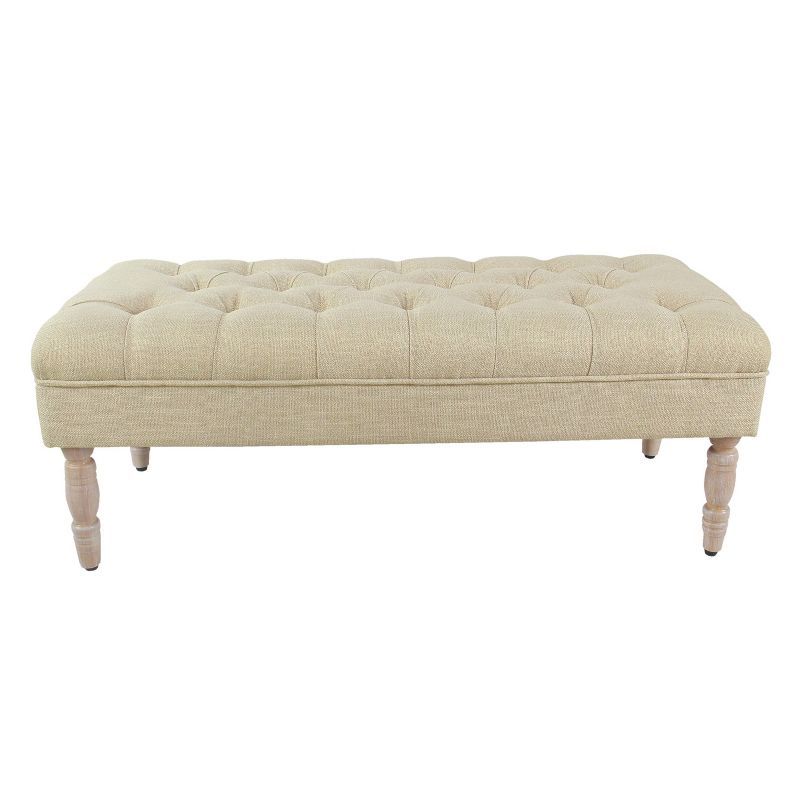 Versatile Cream Woven Tufted Bench with Natural Wood Legs