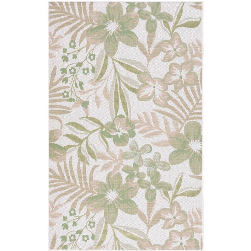 Ivory and Green Botanical Indoor/Outdoor Area Rug