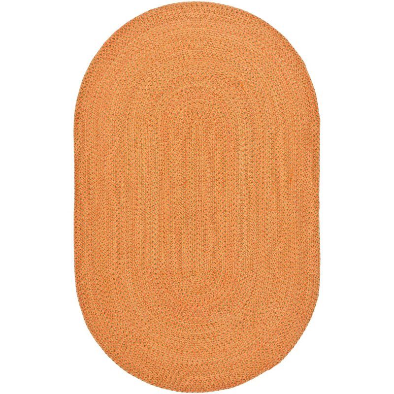 Handmade Orange Braided Cotton Oval Area Rug