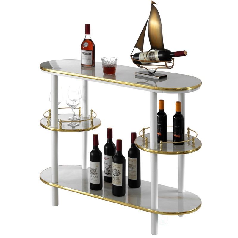 White and Gold Modern Bar Table with Tiered Shelves