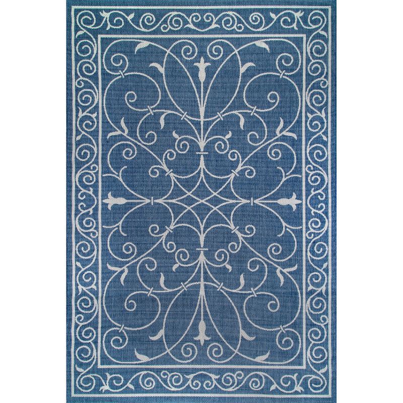 Charming Blue 5' x 7' Rectangular Synthetic Indoor/Outdoor Rug