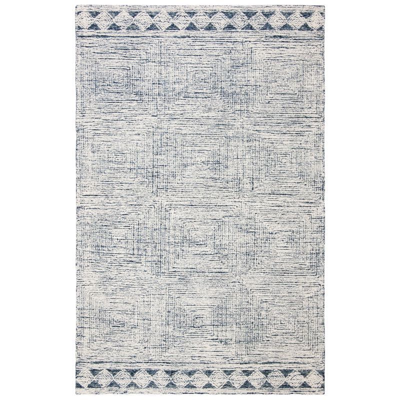 Ivory and Navy Hand-Tufted Wool Abstract Area Rug 3' x 5'