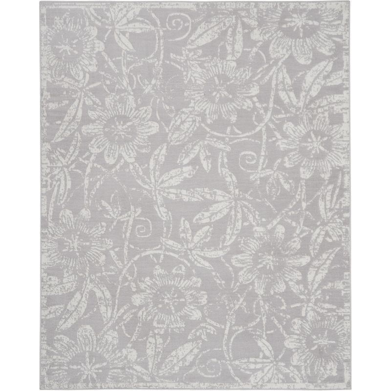 Charming Gray Floral Synthetic 8'4" x 11'6" Area Rug