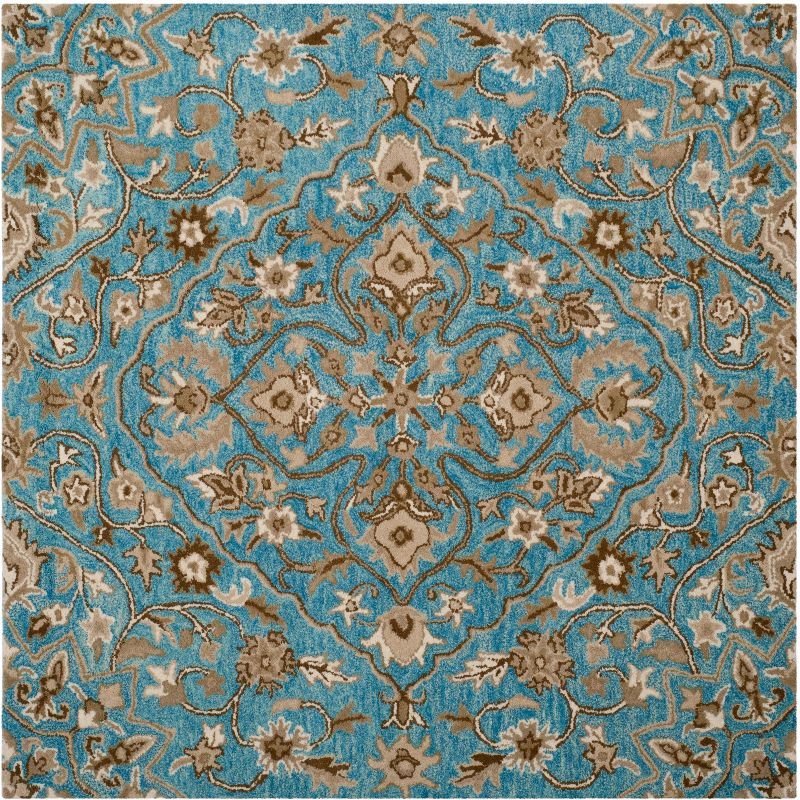 Handmade Blue/Taupe Wool 5' x 5' Square Tufted Rug
