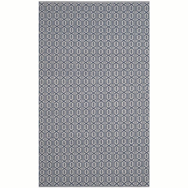 Ivory and Navy Cotton Geometric Flat Woven Area Rug 4' x 6'