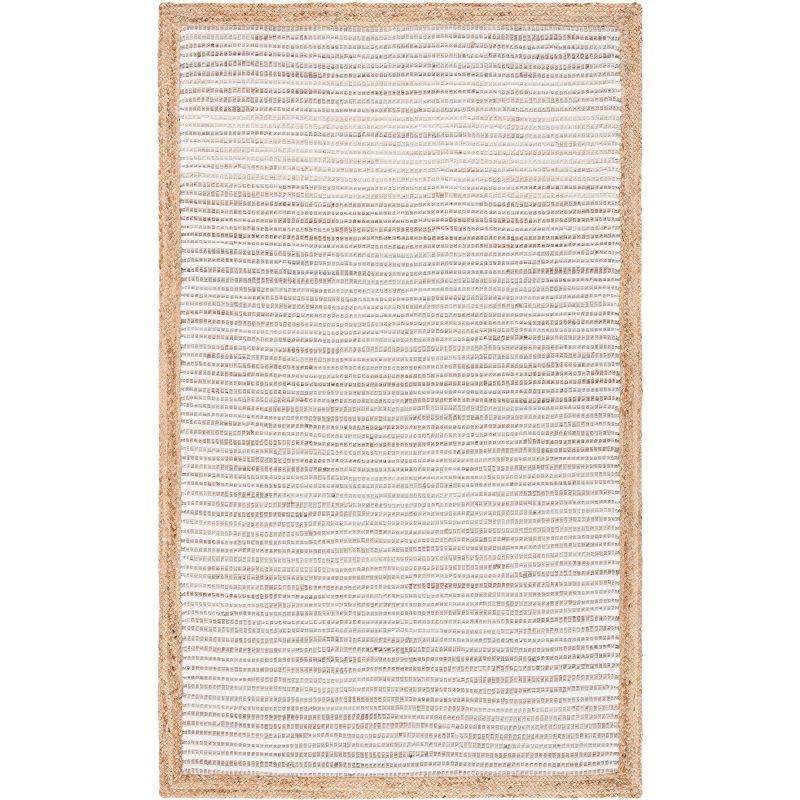 Ivory and Natural Hand Woven Cotton Area Rug, 3' x 5'