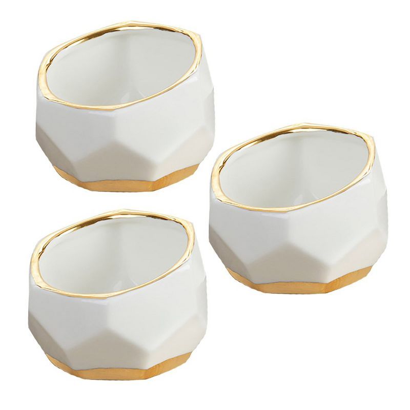 Small White and Gold Geometric Ceramic Planters Set