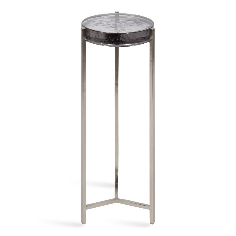 Elegant Round Wood and Glass Drink Table, 11.6" x 25.4"